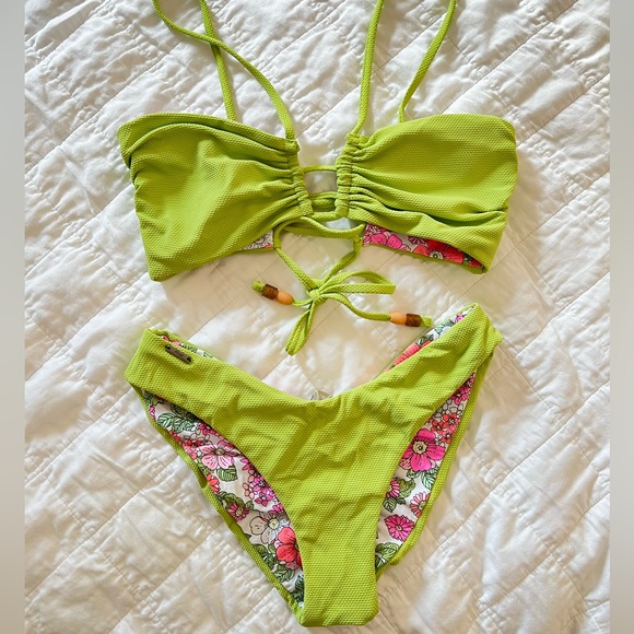 Maaji Swim, Green Floral Reversible Bikini - Picture 1 of 7